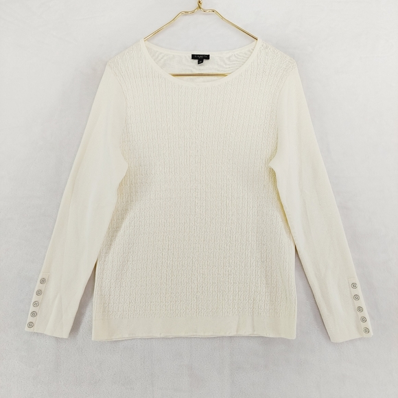 Talbots Sweaters - Talbots Ivory Knit Button Sleeve Crew Neck Casual Basic Blouse P6498